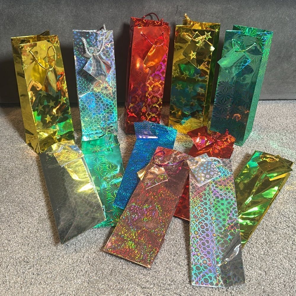Brightly Colored Holographic Party Gift Bags 24 Bags with Handles & Card